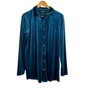 Lands' End Blue Velvet Long Sleeve Button Down